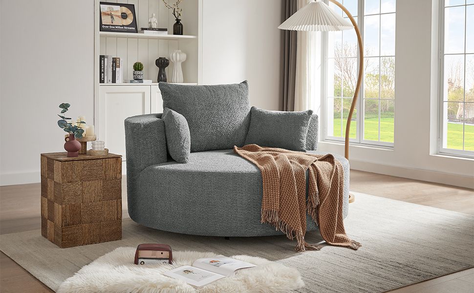 Buy farmhouse furniture Quiet Slate | Modern Gray Contemporary Swivel Circle Circular Sofa Accent Chair - Modern Cottage Farmhouse Furniture