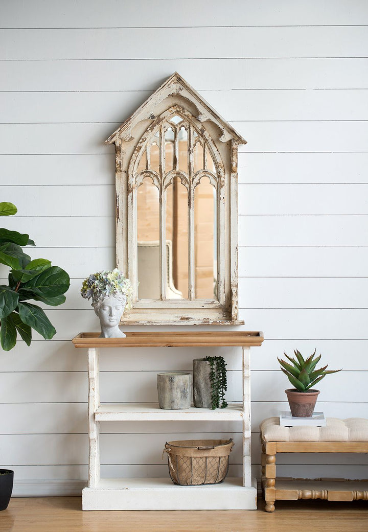 Buy farmhouse furniture Distressed Rustic White and Natural Wood Farmhouse Foyer Console Table - Modern Cottage Farmhouse Furniture