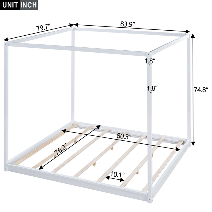 Buy farmhouse furniture King Size Canopy Platform Bed with Support Legs,White - Modern Cottage Farmhouse Furniture