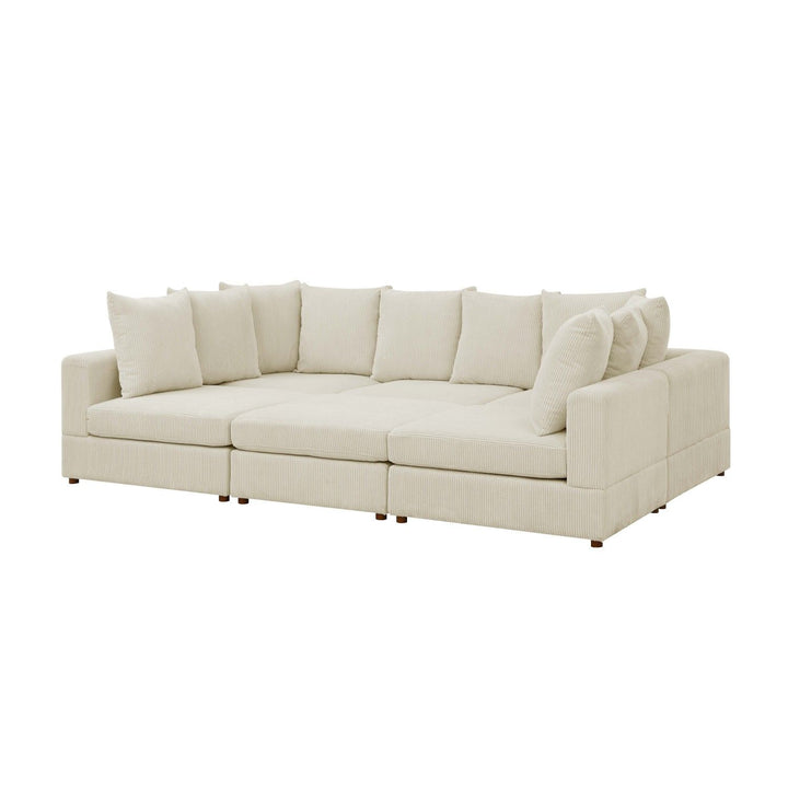 Buy farmhouse furniture The Emma | 6 Piece Farmhouse Off White Modular Corduroy Sectional Sofa Couch - Modern Cottage Farmhouse Furniture