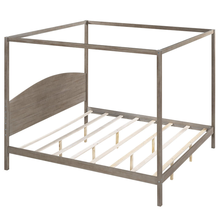Buy farmhouse furniture King Size Canopy Platform Bed with Headboard and Support Legs, Brown Wash - Modern Cottage Farmhouse Furniture