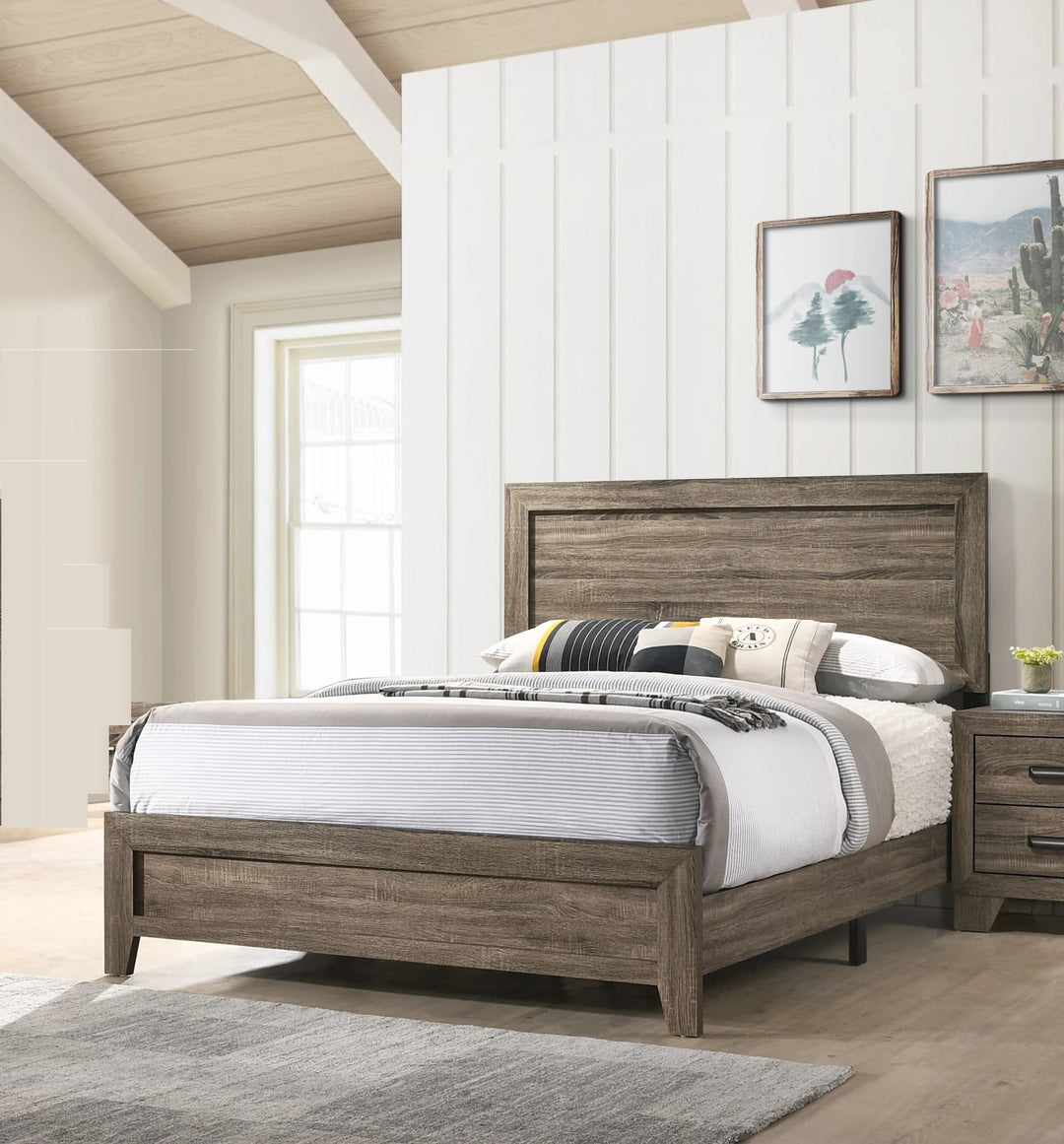 Buy farmhouse furniture Grey Finish Fabric 1pc King Size Panel Bed Beautiful Wooden Bedroom Furniture Contemporary Style - Modern Cottage Farmhouse Furniture