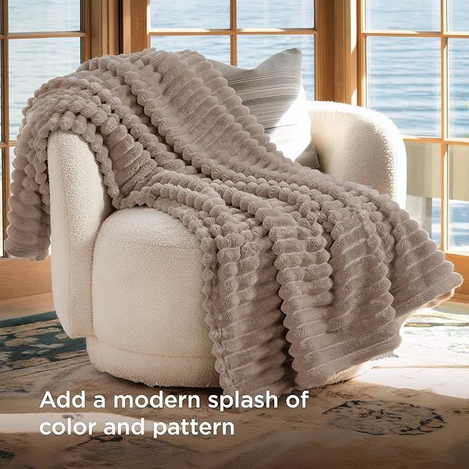 Buy farmhouse furniture Soft Farmhouse Light Brown Throw Blanket for Couch - Modern Cottage Farmhouse Furniture