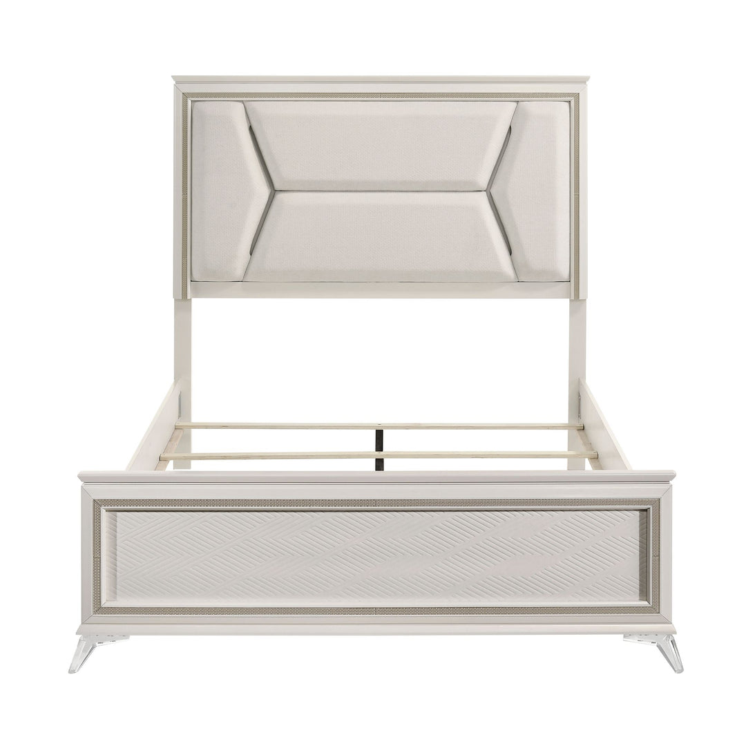 Buy farmhouse furniture 1pc Modern Luxury Queen Bed Upholstered Headboard with LED Lighting Wooden Bedroom Furniture Antique White Finish and Gold - Modern Cottage Farmhouse Furniture