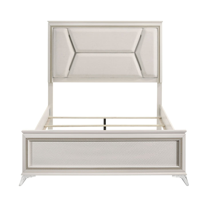 Buy farmhouse furniture 1pc Modern Luxury Queen Bed Upholstered Headboard with LED Lighting Wooden Bedroom Furniture Antique White Finish and Gold - Modern Cottage Farmhouse Furniture
