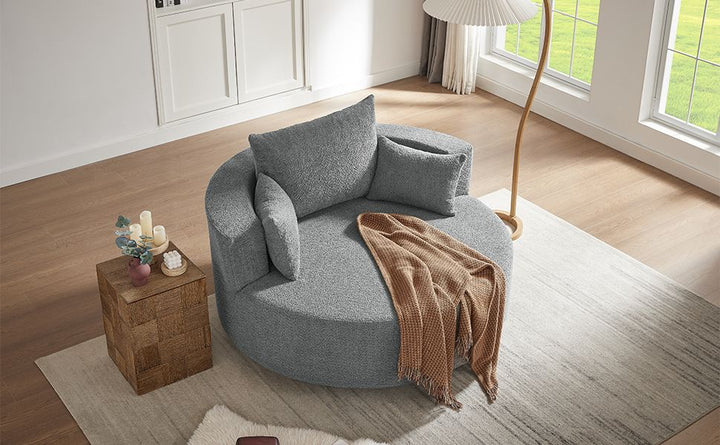 Buy farmhouse furniture Quiet Slate | Modern Gray Contemporary Swivel Circle Circular Sofa Accent Chair - Modern Cottage Farmhouse Furniture