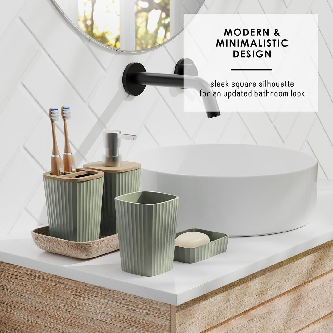 Buy farmhouse furniture Bathroom Set - Sage Green Bathroom Accessories Set, 6PC Bathroom Accessory Set, Bathroom Sets with Toilet Brush, Trash Can &amp; Soap Dispenser - Modern Cottage Farmhouse Furniture