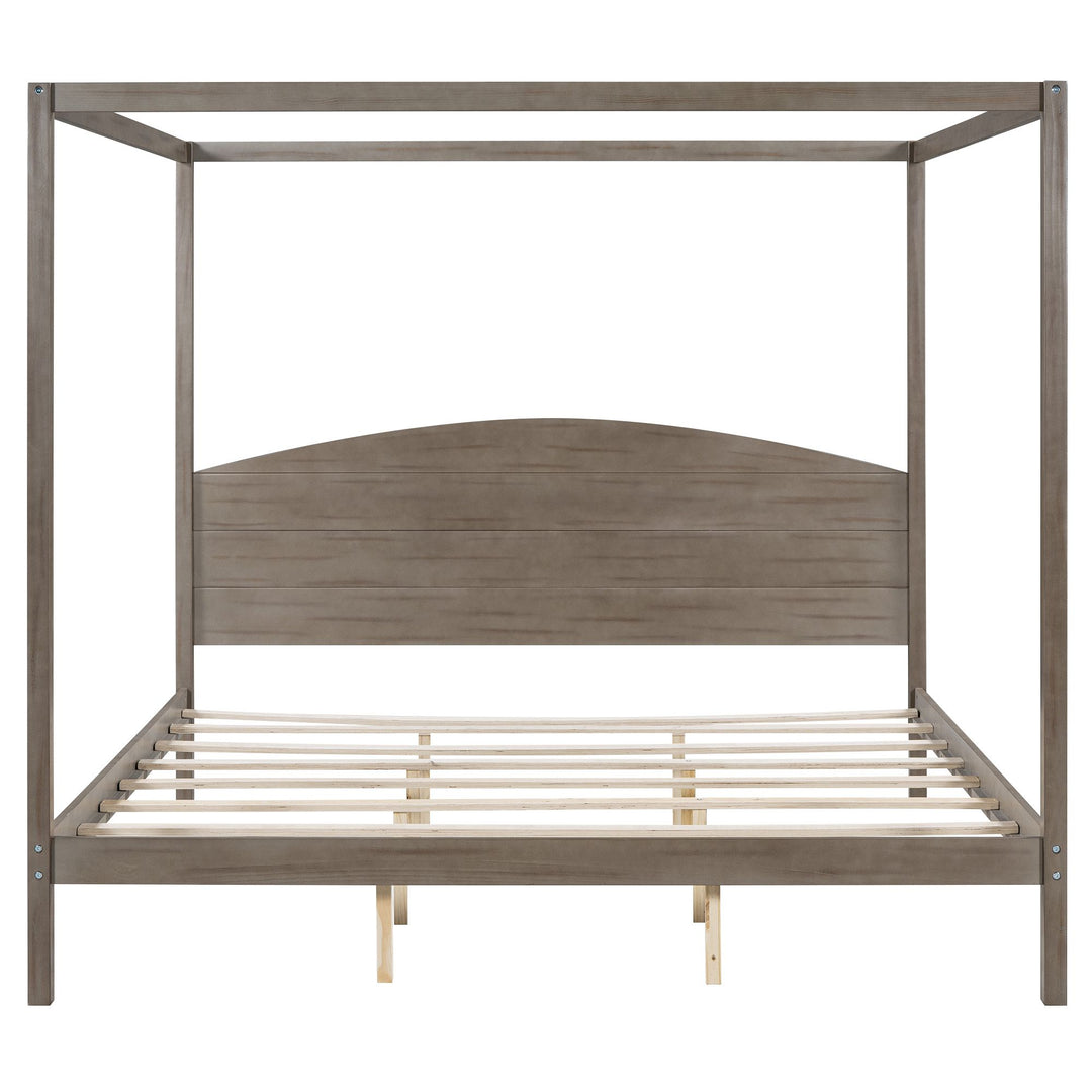 Buy farmhouse furniture King Size Canopy Platform Bed with Headboard and Support Legs, Brown Wash - Modern Cottage Farmhouse Furniture