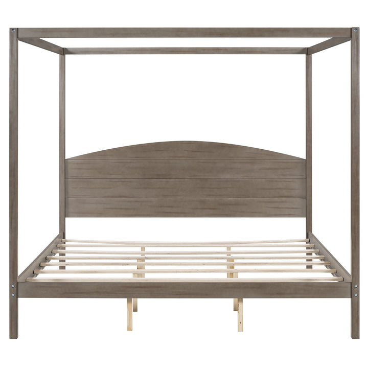 Buy farmhouse furniture King Size Canopy Platform Bed with Headboard and Support Legs, Brown Wash - Modern Cottage Farmhouse Furniture