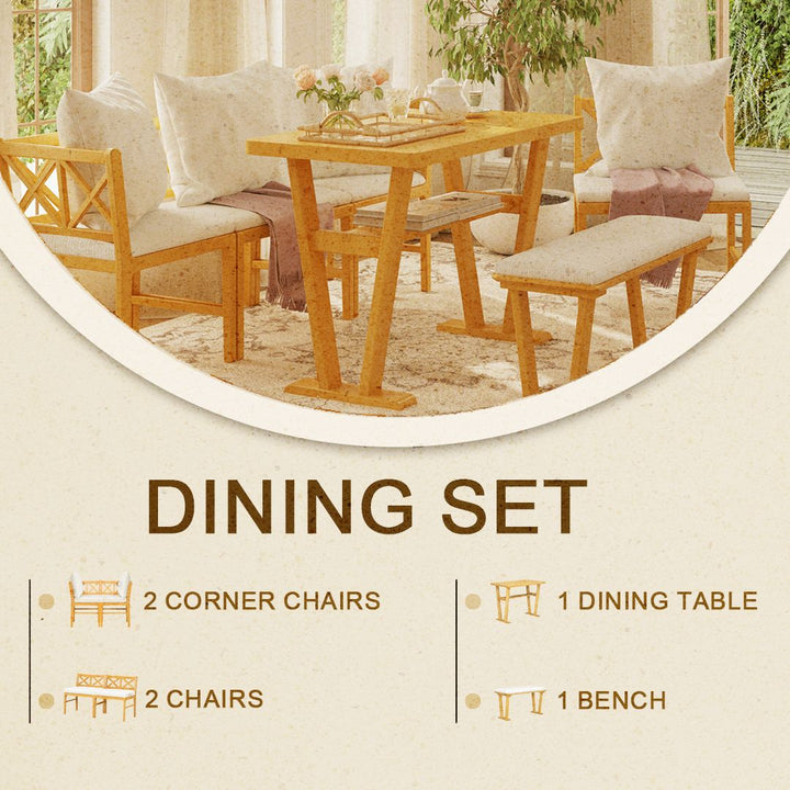Buy farmhouse furniture Small Farmhouse Solid Wood Kitchen Nook Dining Room Breakfast Nook Table Set for 6, Space Saving High Top Corner Dining Table with Bench and Chairs (6 Piece) - Modern Cottage Farmhouse Furniture