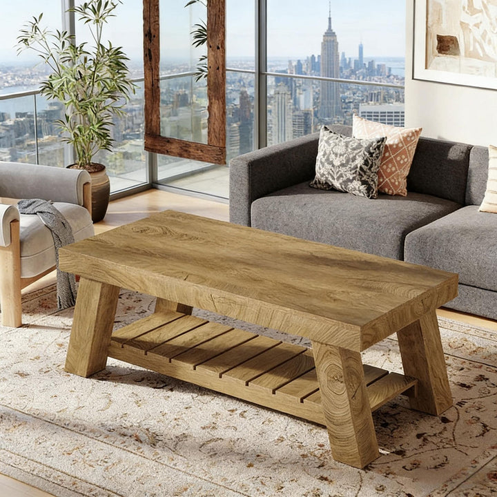 Buy farmhouse furniture Rectangular Farmhouse Coffee Table with 2-Tier Storage - Modern Cottage Farmhouse Furniture