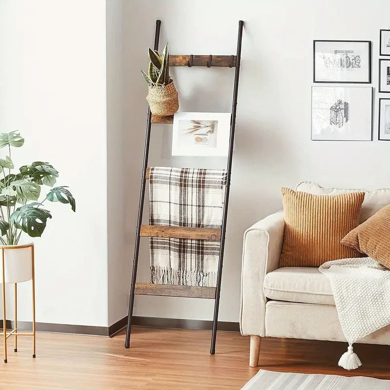 Buy farmhouse furniture Best Farmhouse Blanket Ladder | 10-Tier Rustic Wood Ladder with Hooks - Modern Cottage Farmhouse Furniture