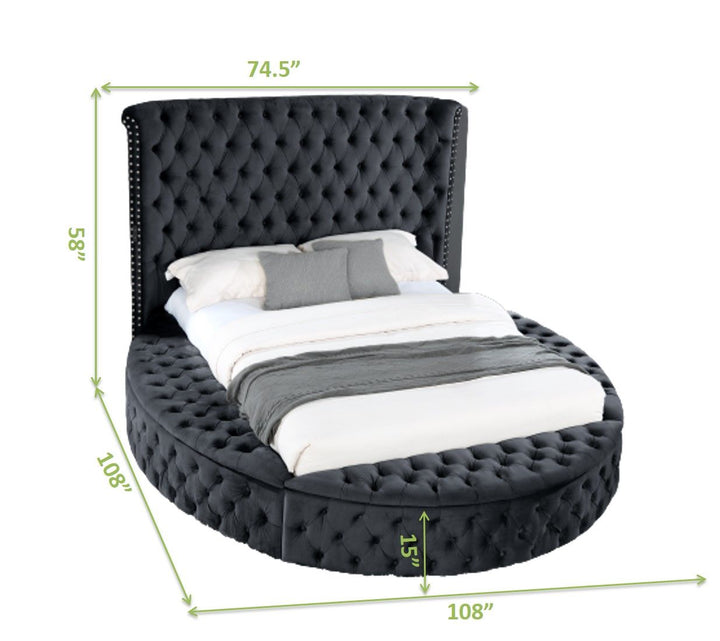 Buy farmhouse furniture Hazel Queen Size Tufted Upholstery Storage Bed made with Wood in Black - Modern Cottage Farmhouse Furniture