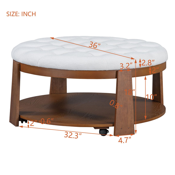 Buy farmhouse furniture Best Farmhouse Ottoman Coffee Table | Large Round 2-Tier Tufted Oversized Ottoman - Modern Cottage Farmhouse Furniture