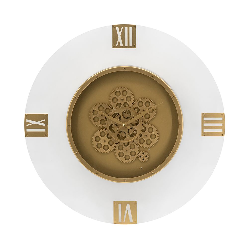 Buy farmhouse furniture 23.5" Wall Clock Round Moving Gear Roman Numeral - Modern Cottage Farmhouse Furniture