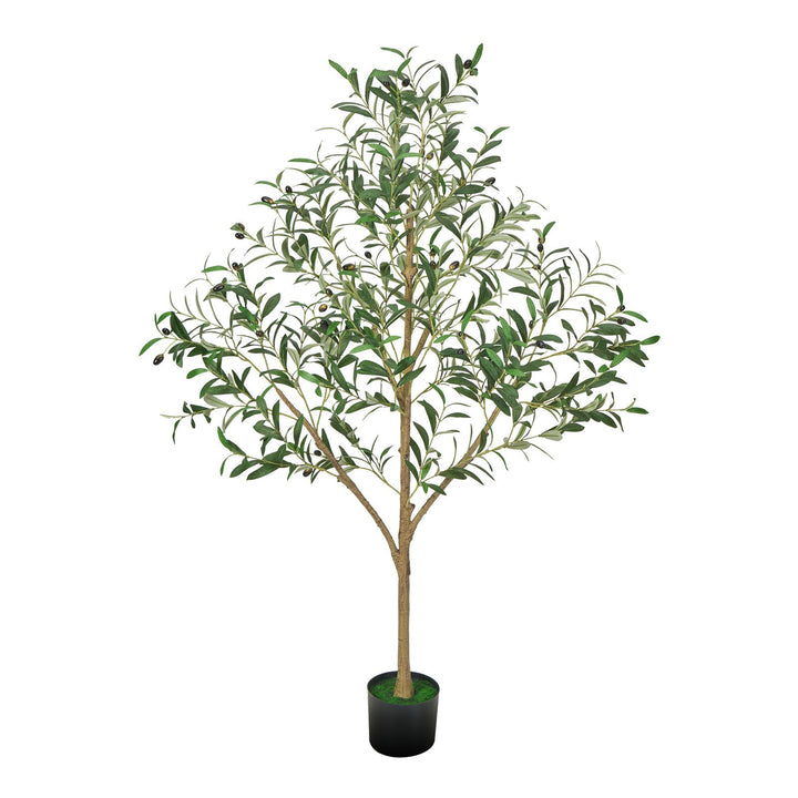 Buy farmhouse furniture 5FT Artificial Olive Tree with Black Pot, Tall Fake Tree with Natural Wood Trunk &amp; Realistic Green Leaves and Fruits, Indoor Faux Plant for Home, Office, Living Room, Corner Decor - Modern Cottage Farmhouse Furniture