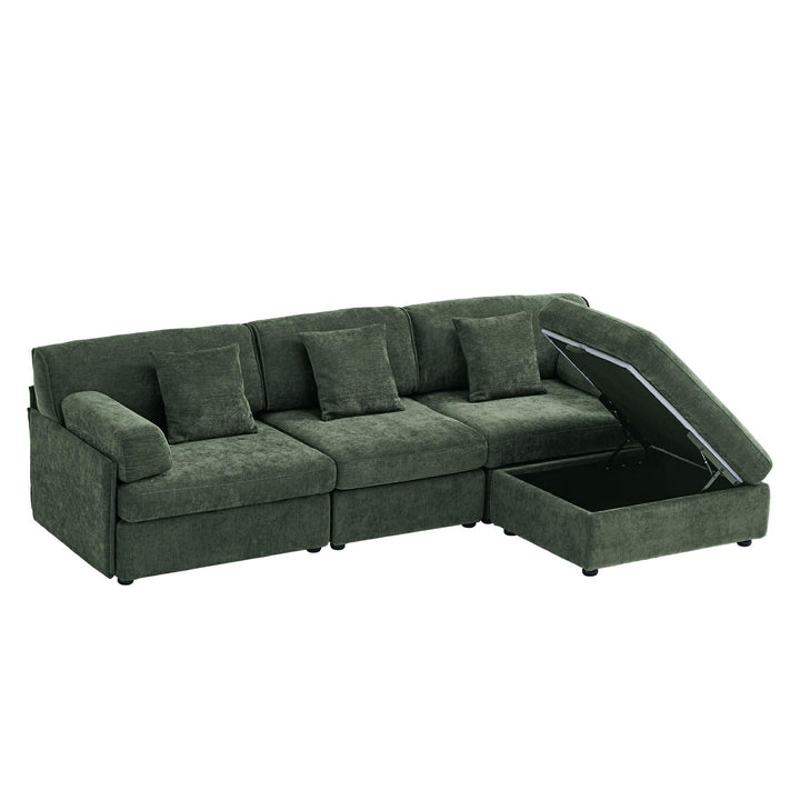 Buy farmhouse furniture Olea Farm | Oversized Green L-Shape 4 Seater Modular Farmhouse Sofa Couch - Modern Cottage Farmhouse Furniture