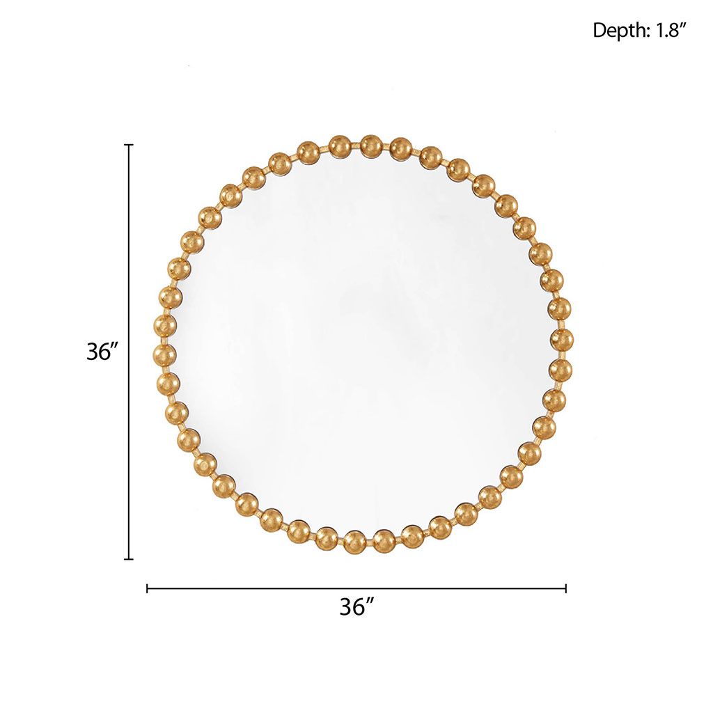 Buy farmhouse furniture Gold Beaded Round Wall Mirror 36"D - Modern Cottage Farmhouse Furniture