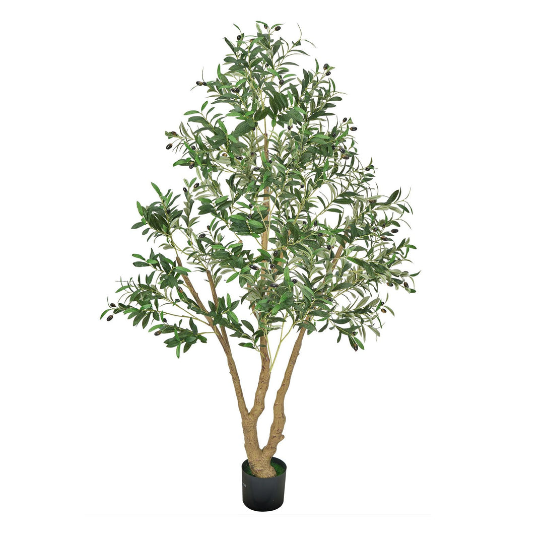 Buy farmhouse furniture 6FT Artificial Olive Tree with Black Pot, Tall Fake Tree with Natural Wood Trunk &amp; Realistic Green Leaves and Fruits, Indoor Faux Plant for Home, Office, Living Room, Corner Decor - Modern Cottage Farmhouse Furniture