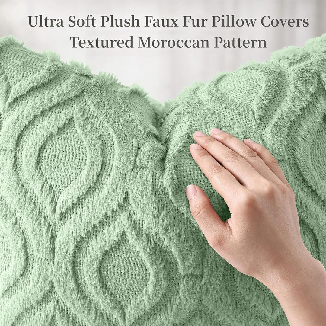 Buy farmhouse furniture Throw Pillow Covers 18x18 Inch Set of 2, Soft Plush Faux Wool Sage Green Solid Couch Pillow Covers, Accent Farmhouse Neutral Square Pillow Cases for Sofa Bed Living Room - Modern Cottage Farmhouse Furniture