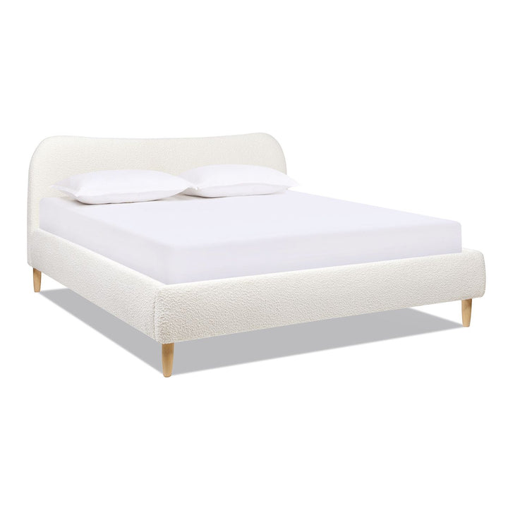 Buy farmhouse furniture Roman Curved Headboard Upholstered Platform Bed, King, Ivory White Boucle - Modern Cottage Farmhouse Furniture