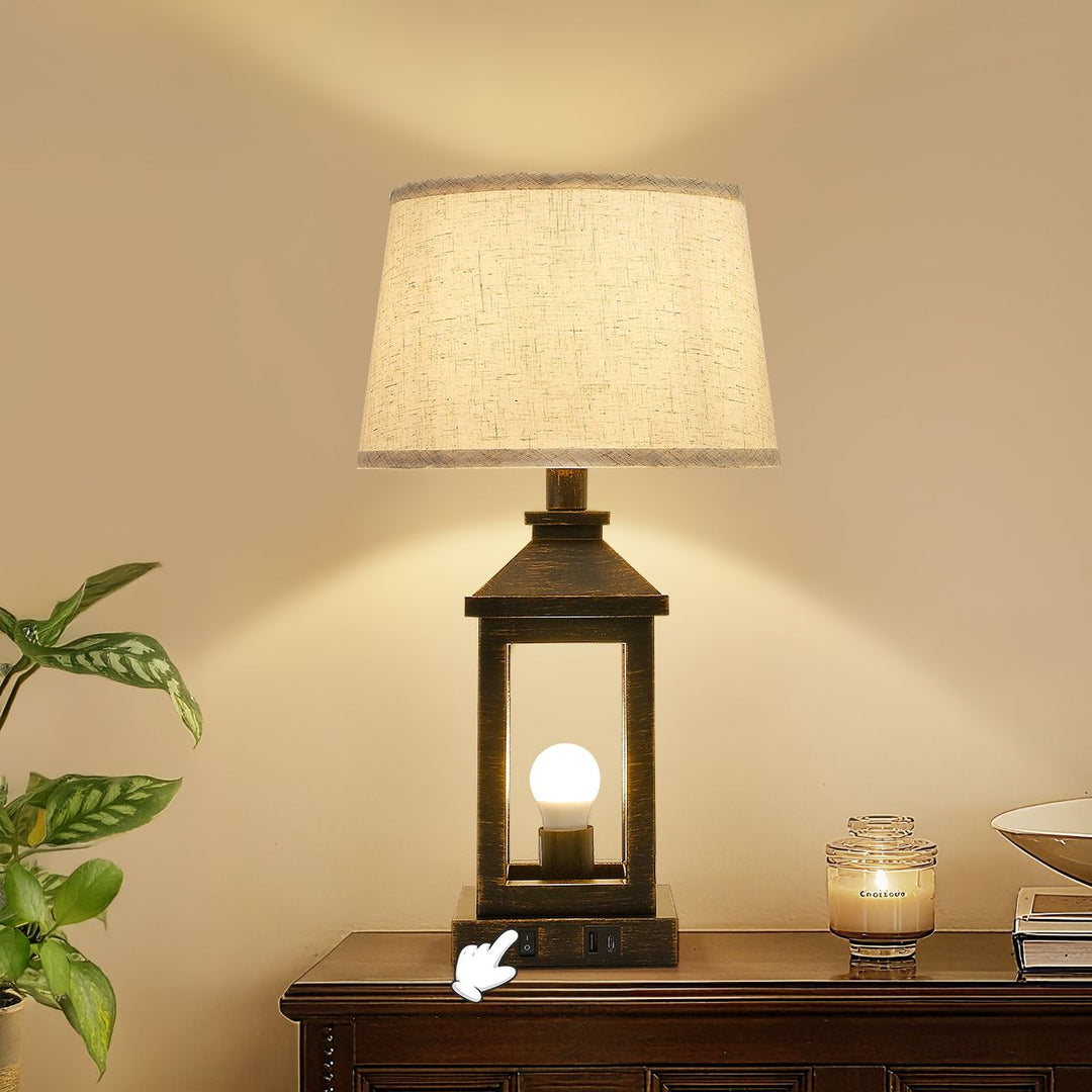 Buy farmhouse furniture 20.5in Black Gold Farmhouse Bedside Table Lamp, Suitable For Living Rooms, 3-Way Dimmable Touch Modern Bedside Table With 2 Lights For Bedrooms, Homes, Offices (Including Light Bulbs) - Modern Cottage Farmhouse Furniture