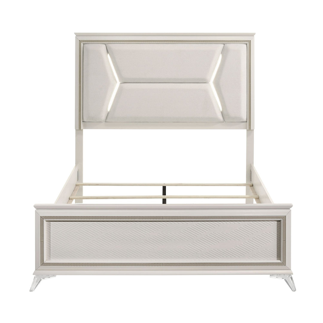 Buy farmhouse furniture 1pc Modern Luxury Queen Bed Upholstered Headboard with LED Lighting Wooden Bedroom Furniture Antique White Finish and Gold - Modern Cottage Farmhouse Furniture