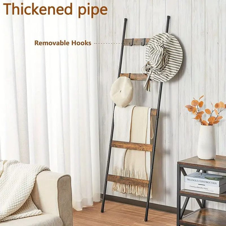 Buy farmhouse furniture Best Farmhouse Blanket Ladder | 10-Tier Rustic Wood Ladder with Hooks - Modern Cottage Farmhouse Furniture