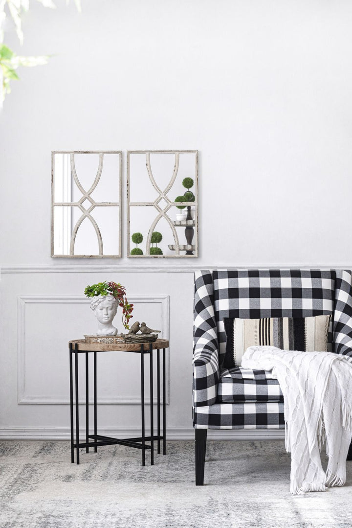 Buy farmhouse furniture Distressed White Rectangular Wall Mirrors - Set of 2, Versatile Home Decor for Living Room, Vertical &amp; Horizontal Display - Modern Cottage Farmhouse Furniture