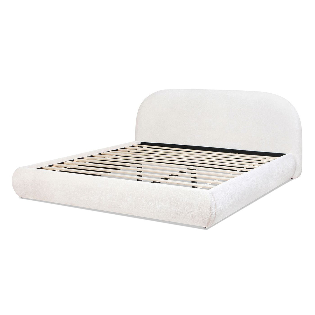 Buy farmhouse furniture Archie Puffy Grounded Upholstered Platform Bed, King, Almond White - Modern Cottage Farmhouse Furniture