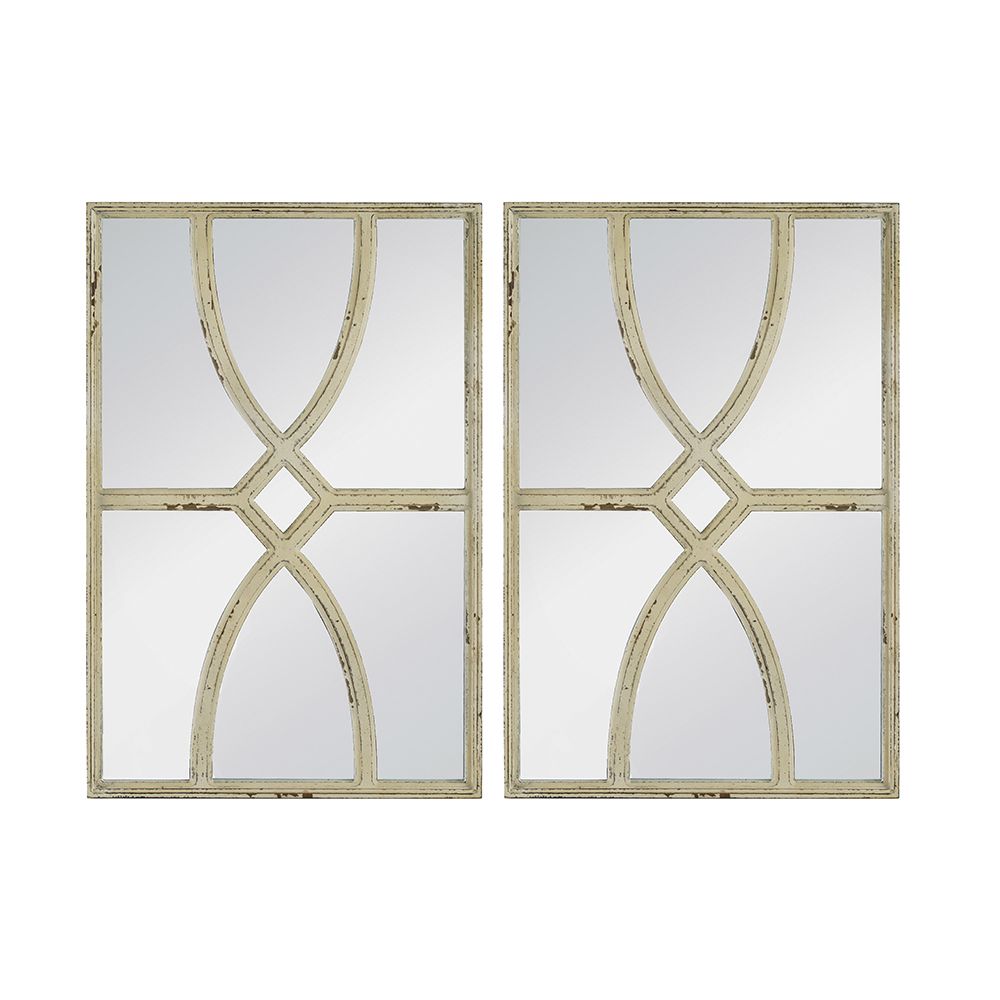 Buy farmhouse furniture Distressed White Rectangular Wall Mirrors - Set of 2, Versatile Home Decor for Living Room, Vertical &amp; Horizontal Display - Modern Cottage Farmhouse Furniture