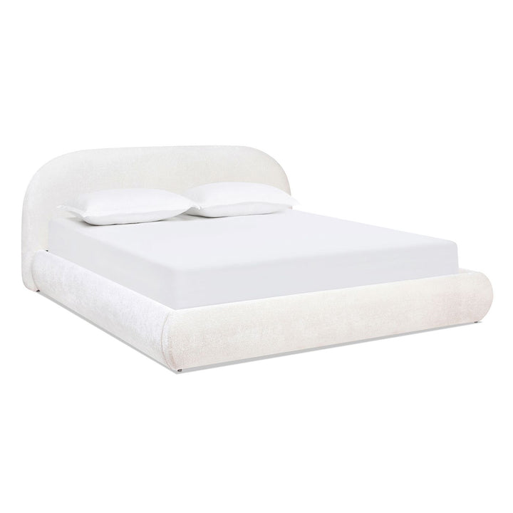 Buy farmhouse furniture Archie Puffy Grounded Upholstered Platform Bed, King, Almond White - Modern Cottage Farmhouse Furniture