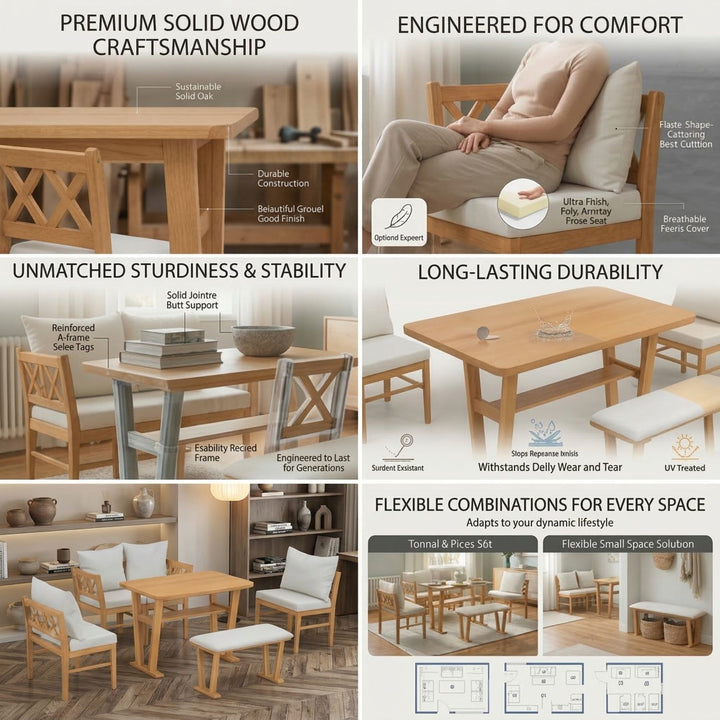 Buy farmhouse furniture Small Farmhouse Solid Wood Kitchen Nook Dining Room Breakfast Nook Table Set for 6, Space Saving High Top Corner Dining Table with Bench and Chairs (6 Piece) - Modern Cottage Farmhouse Furniture