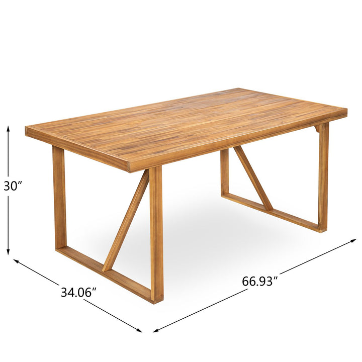 Buy farmhouse furniture Acacia Wood Outdoor Dining Set for 6 | Teak Finish Table &amp; Beige Mesh Chairs | 7-Piece Patio Set - Modern Cottage Farmhouse Furniture