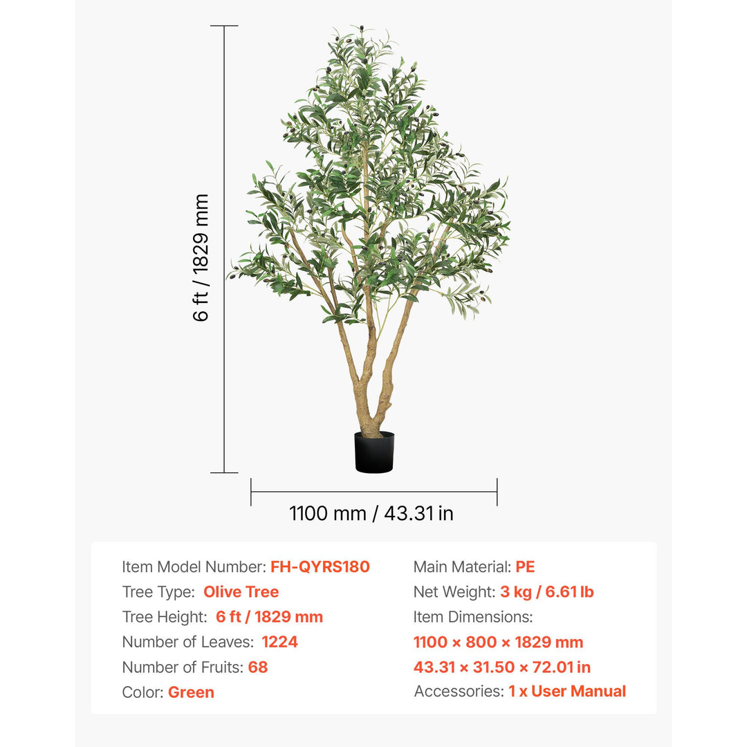 Buy farmhouse furniture 6FT Artificial Olive Tree with Black Pot, Tall Fake Tree with Natural Wood Trunk &amp; Realistic Green Leaves and Fruits, Indoor Faux Plant for Home, Office, Living Room, Corner Decor - Modern Cottage Farmhouse Furniture