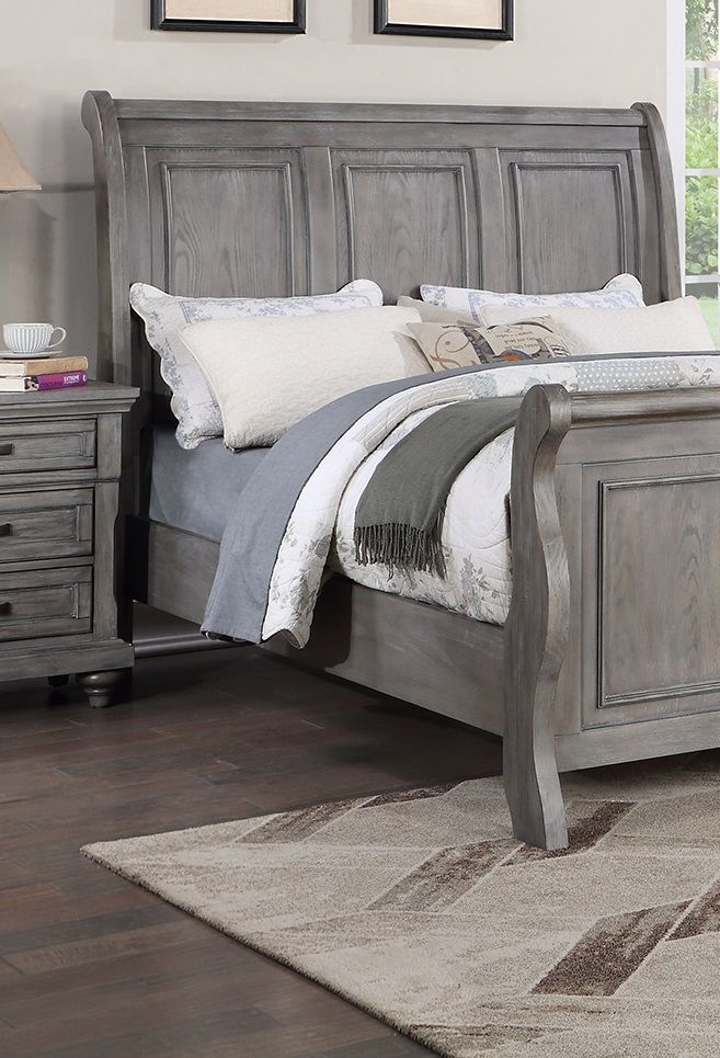 Buy farmhouse furniture Weathered Oak Farm | Grey Oak California King Size Farmhouse Bed - Modern Cottage Farmhouse Furniture