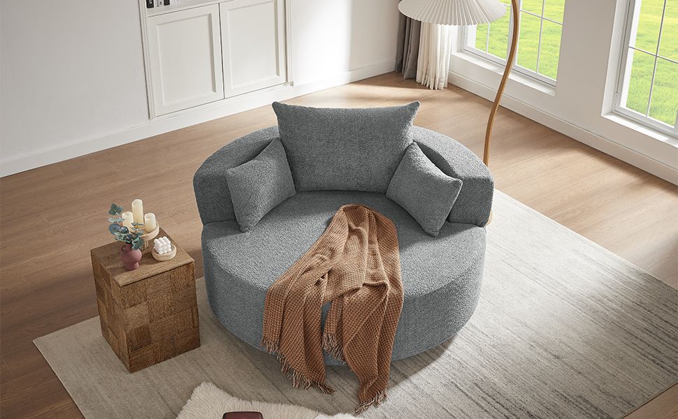 Buy farmhouse furniture Quiet Slate | Modern Gray Contemporary Swivel Circle Circular Sofa Accent Chair - Modern Cottage Farmhouse Furniture