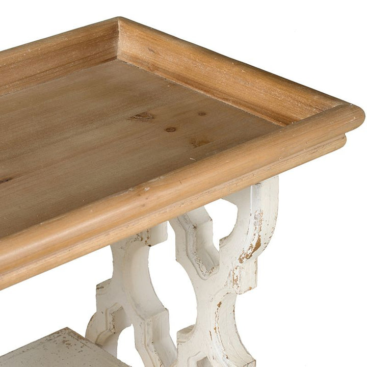 Buy farmhouse furniture Distressed Rustic White and Natural Wood Farmhouse Foyer Console Table - Modern Cottage Farmhouse Furniture