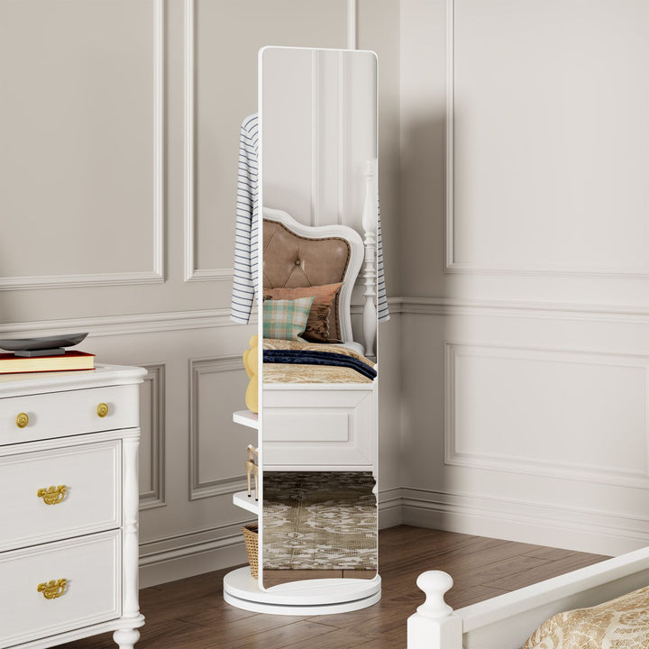 Buy farmhouse furniture Multifunctional Full Length Mirror with Coat Storage Rack - 360° Rotating Design for Bedroom and Closet in Beautiful White Finish - Modern Cottage Farmhouse Furniture