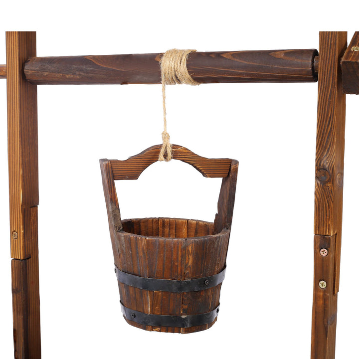 Buy farmhouse furniture Charming Rustic Wooden Wishing Well Planter for Outdoor Garden with Bucket Accent - Modern Cottage Farmhouse Furniture