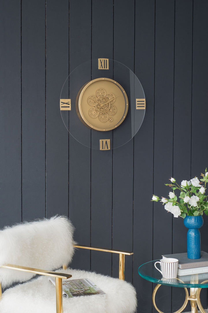 Buy farmhouse furniture 23.5" Wall Clock Round Moving Gear Roman Numeral - Modern Cottage Farmhouse Furniture