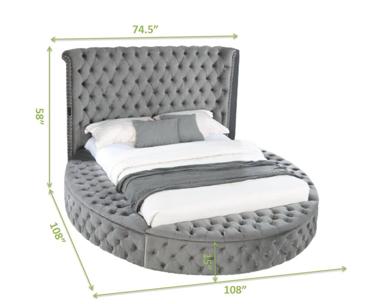 Buy farmhouse furniture Hazel Queen Size Tufted Storage Bed made with Wood in Gray - Modern Cottage Farmhouse Furniture