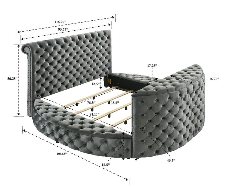 Buy farmhouse furniture 1pc Luxurious Circular King Size Bed Deeply Tufted Headboard Nail Head Trim Upholstered - Modern Cottage Farmhouse Furniture