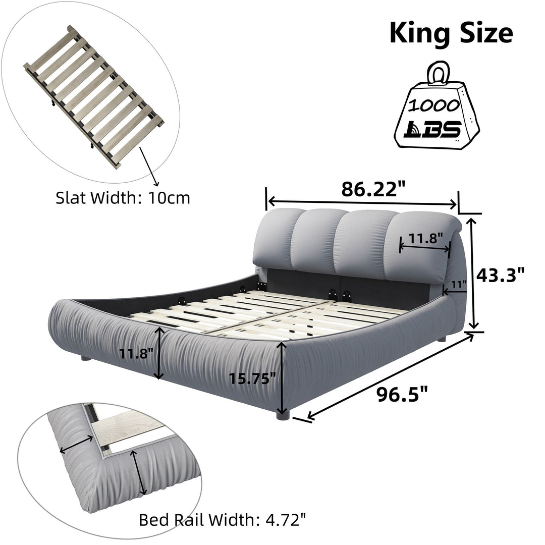 Buy farmhouse furniture King Size Luxury Upholstered Platform Bed with Oversized Padded Backrest and Solid Wood Frame,suitable for Multiple heights of mattresses,Grey(Old Sku:W1885S00007) - Modern Cottage Farmhouse Furniture