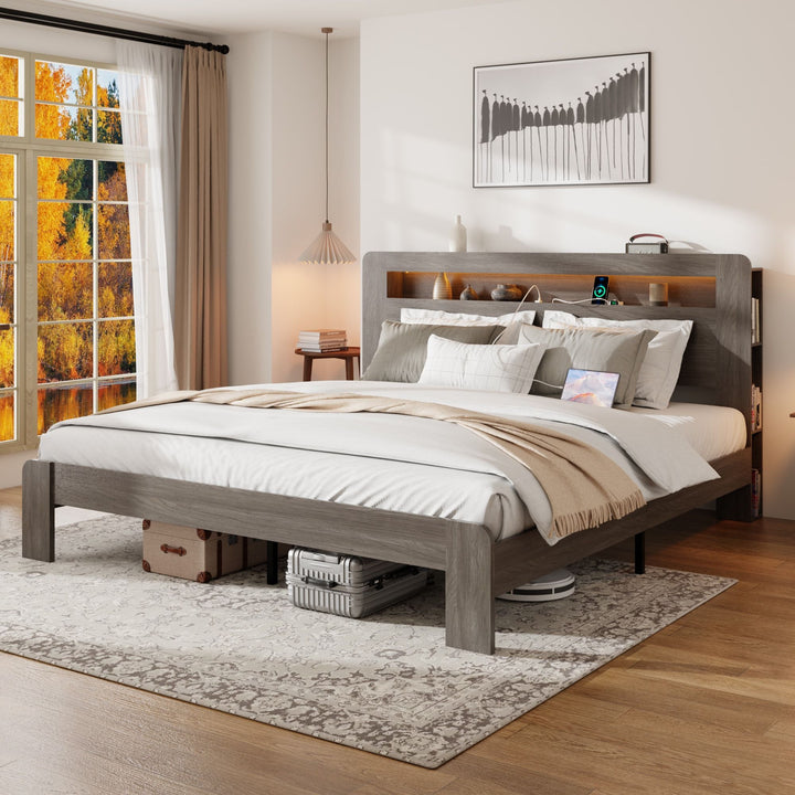 Buy farmhouse furniture Iron Oak | Dark Grey King Size Cottage Farmhouse Bed Frame - Modern Cottage Farmhouse Furniture