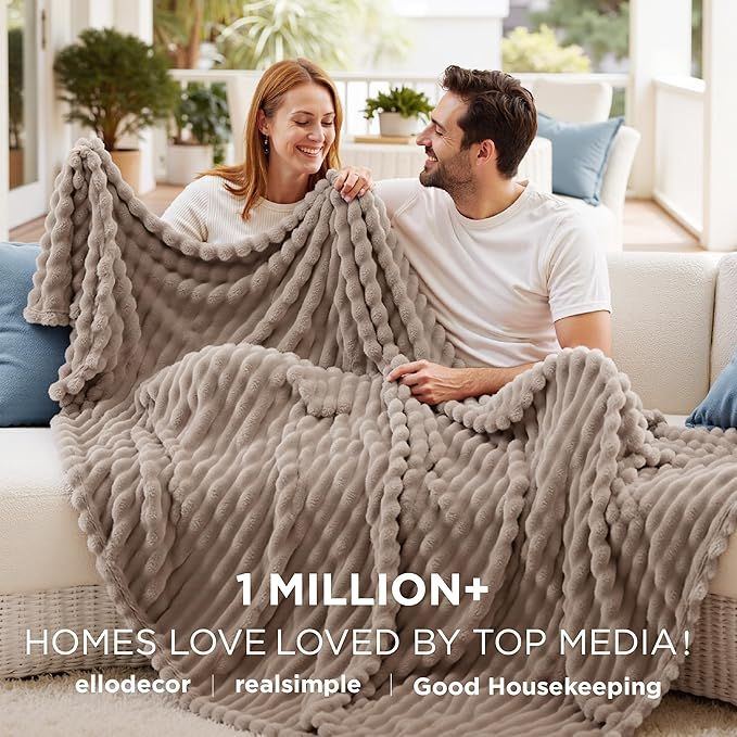 Buy farmhouse furniture Soft Farmhouse Light Brown Throw Blanket for Couch - Modern Cottage Farmhouse Furniture