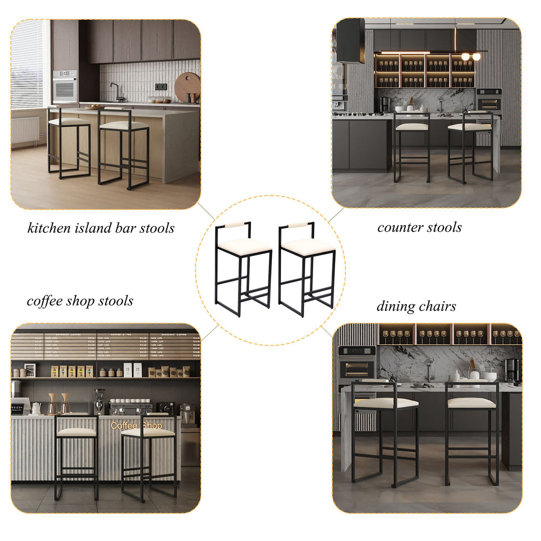 Buy farmhouse furniture Set of 2 Barstools Faux Leather Upholstered Bar Stools - Modern Cottage Farmhouse Furniture