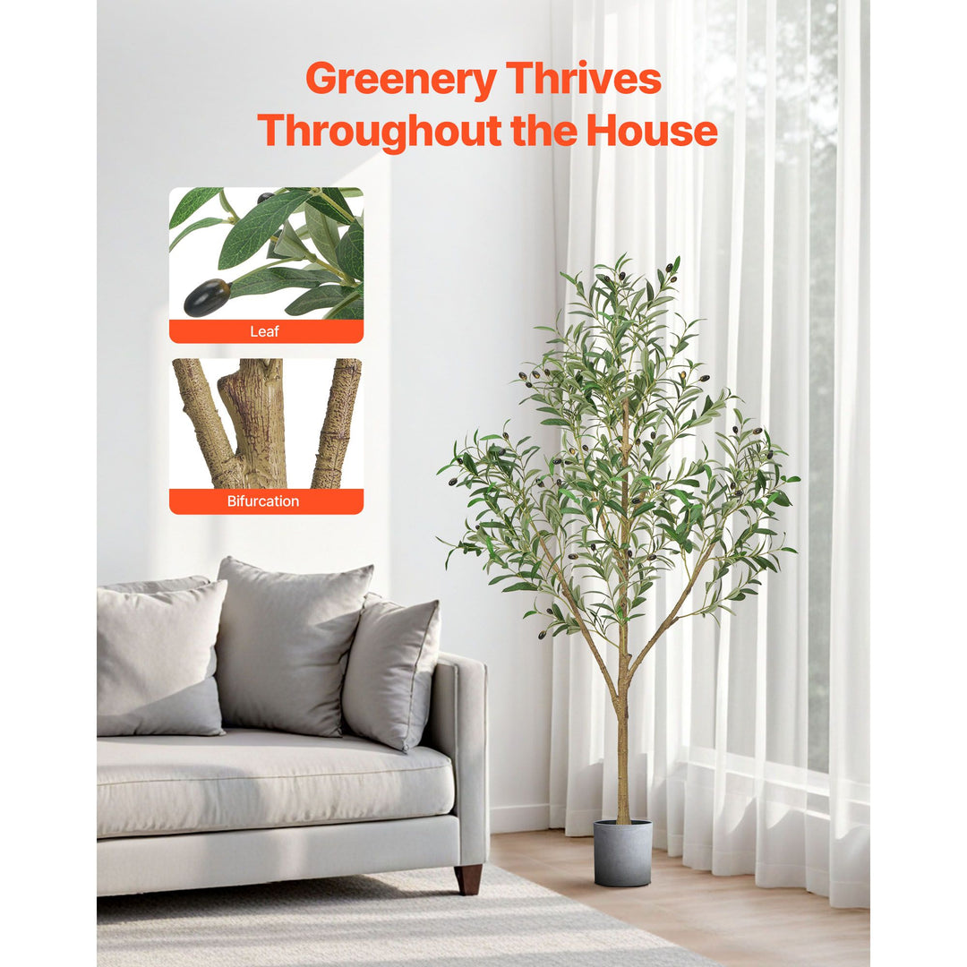 Buy farmhouse furniture 5FT Artificial Olive Tree with Black Pot, Tall Fake Tree with Natural Wood Trunk &amp; Realistic Green Leaves and Fruits, Indoor Faux Plant for Home, Office, Living Room, Corner Decor - Modern Cottage Farmhouse Furniture