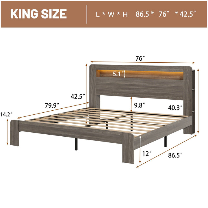 Buy farmhouse furniture Iron Oak | Dark Grey King Size Cottage Farmhouse Bed Frame - Modern Cottage Farmhouse Furniture