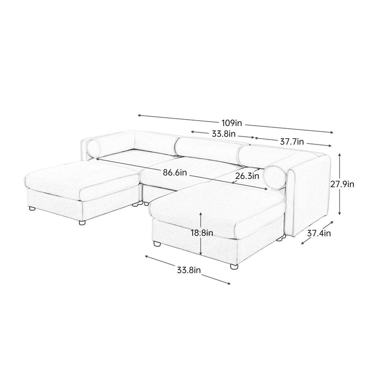 Buy farmhouse furniture Birch Hollow Sofa | Modern Farmhouse U-Shaped 3-Seater Sofa Couch - Modern Cottage Farmhouse Furniture